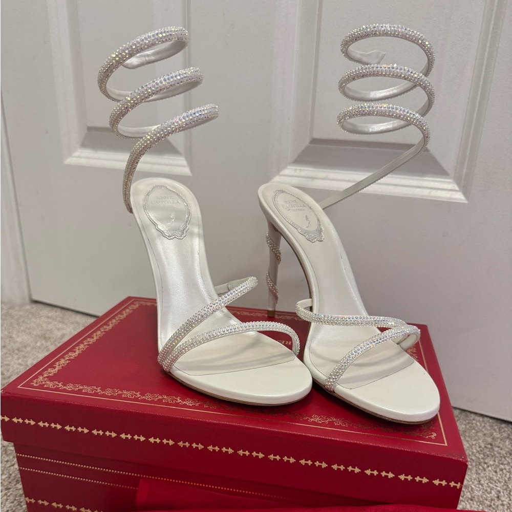 Rene Caovilla Cleo / Strauss Snake Ankle Wrap Swarovski heels  Sandals 105mm